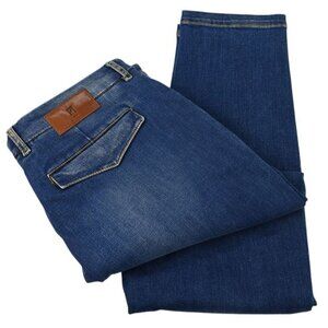 PT DENIM Blue JUNGLE Cropped Tapered Cotton Stretch Denim Trouser Jeans 36 NWT